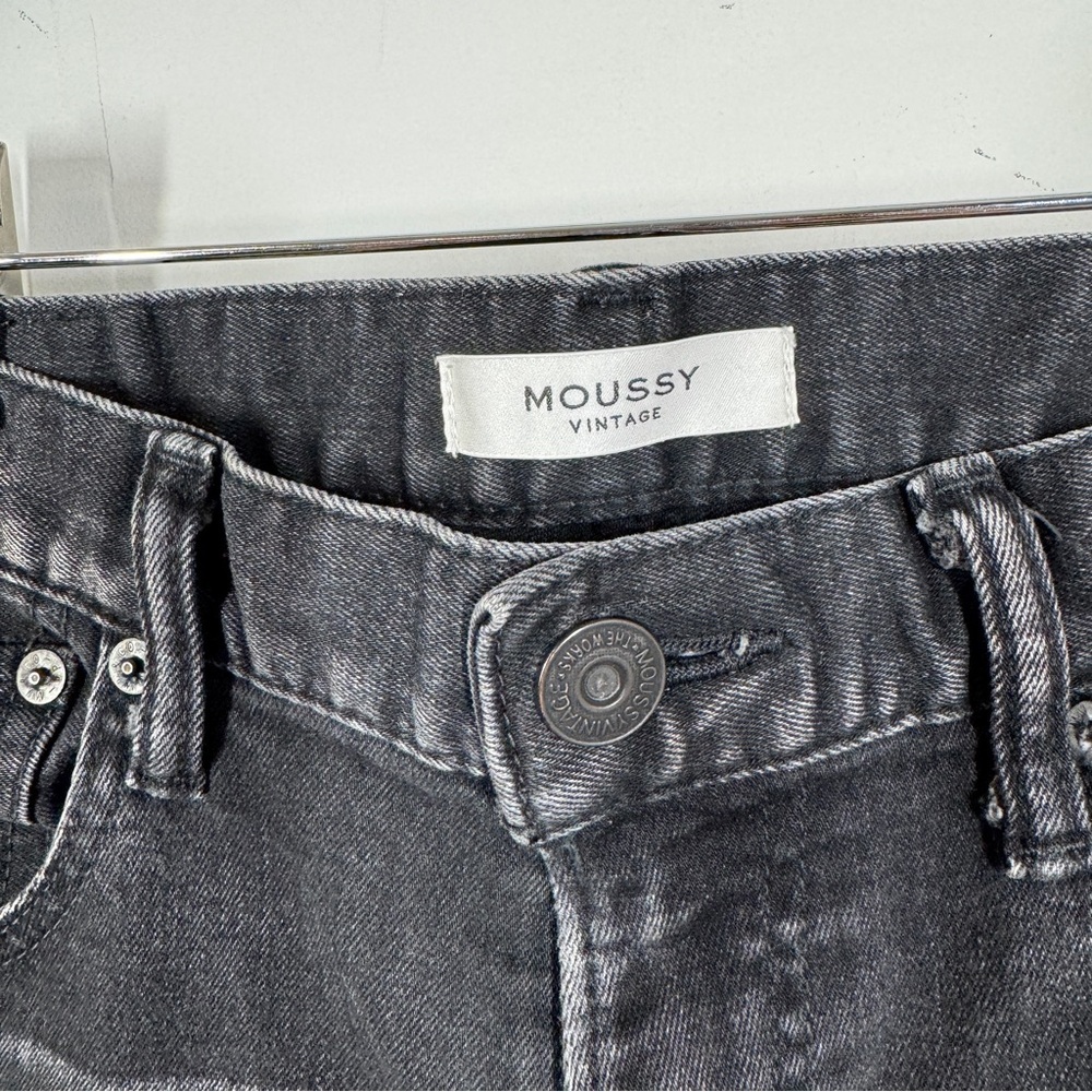 Moussy Vintage Black Distressed Skinny Jeans Raw Hem Cropped Women’s Denim - Picture 6 of 12